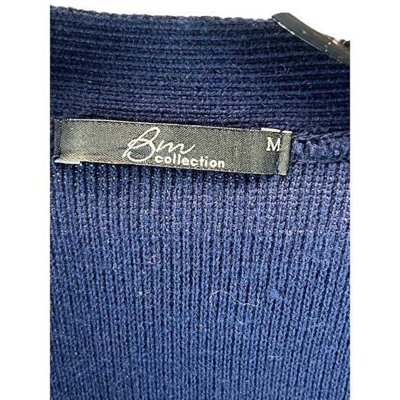 Bm Collection Navy Blue Acrylic Cardigan Pockets Button Front Knit Mature Size M - Picture 3 of 11